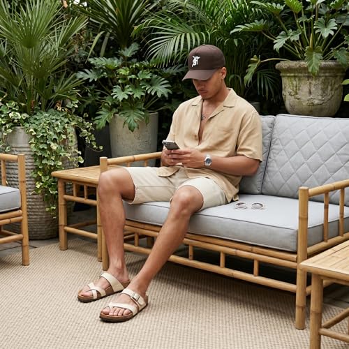 Image of CUSHIONAIRE Luna-M Slides for Men, Comfortable Cork Footbed Mens Sandals with Arch Support and Adjustable Buckle Strap