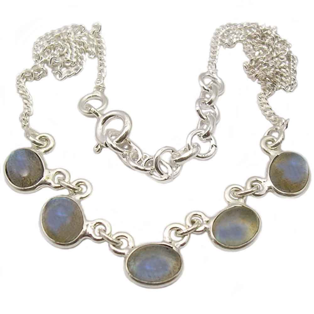 Collana labradorite in argento massiccio 925 - Dimensioni pietre 5x8mm, Argento sterling, labradorite