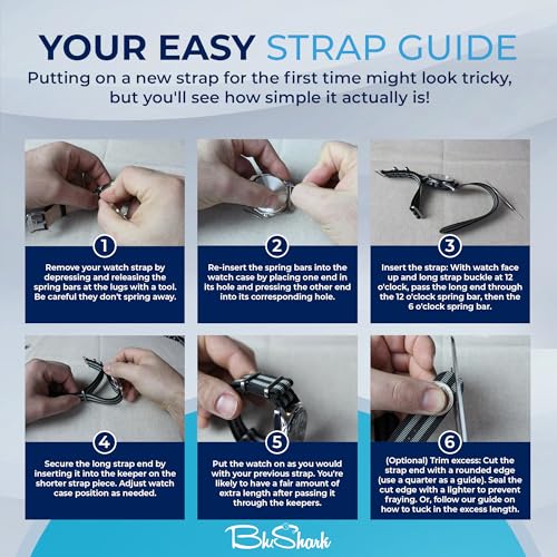 Image of BluShark - Original Collection Military-Style Waterproof Watch Strap, Fits All Timepiece Brands, Durable Nylon Wristwatch Accessories with Stainless Steel Buckle - 18mm, 20mm, 22mm & 24mm Watch Bands