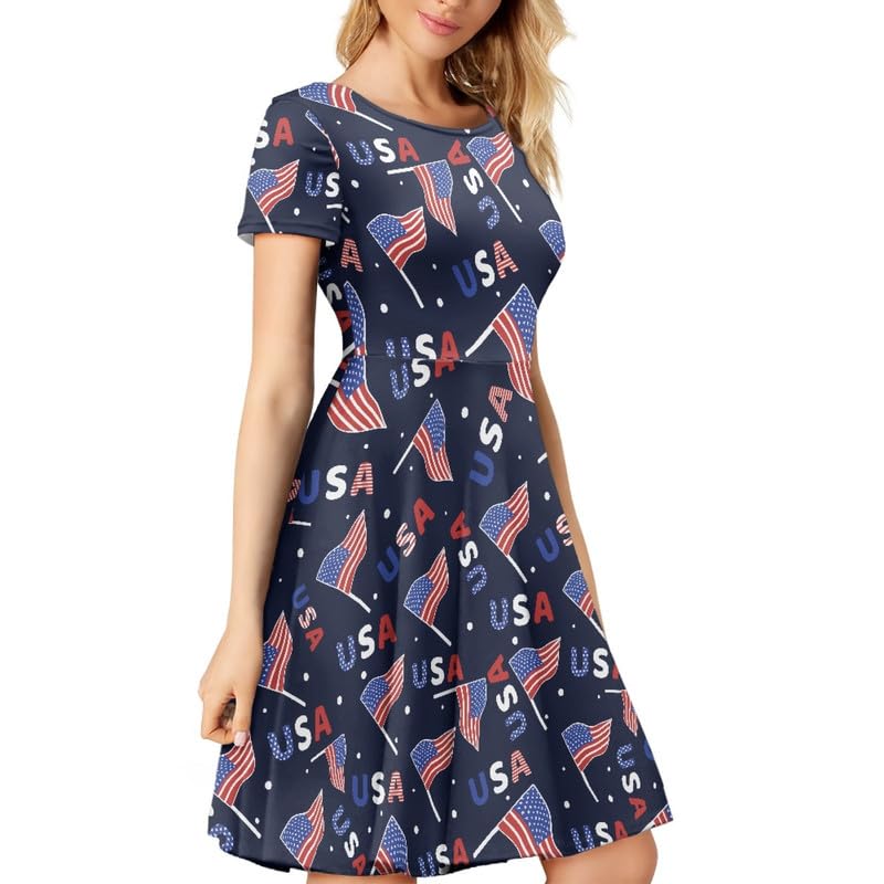 Image of Irisjudy T Shirt Dress for Women Short Sleeve Girls Short Sleeve Dress Plus Size, O Neck Knee Length Midi Dress for Ladies