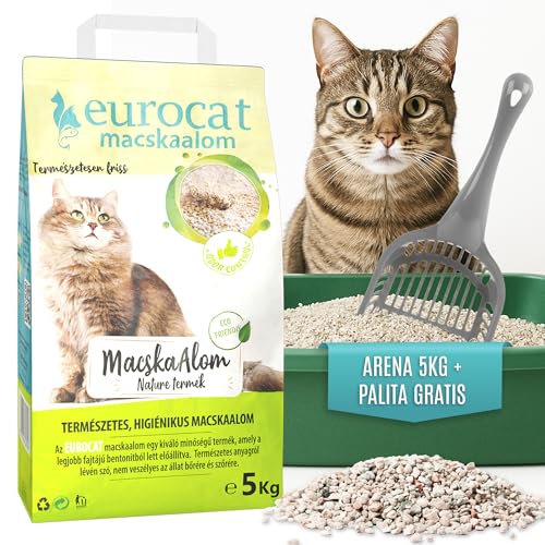 Arena Aglomerante Gatos 5kg + Palita Gratis – Control de Olores 7 Días – Rápida Absorción, Sin Polvo – Eurocat Natural