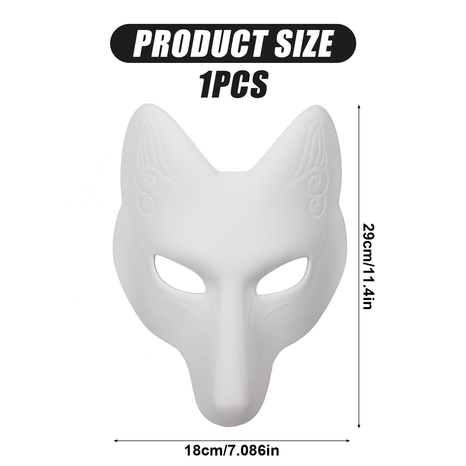 Embhlitfe Fox Mask - Therian PU Halloween DIY Blank White Animal Masquerade Mask for Party Cosplay Costume Accessory Drama - Image 2