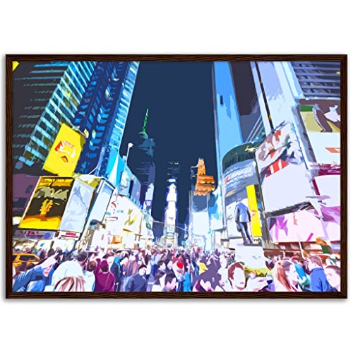 Tableau New York Rush haut de gamme encadré bois foncé 50 x 70 cm finition galerie d'art