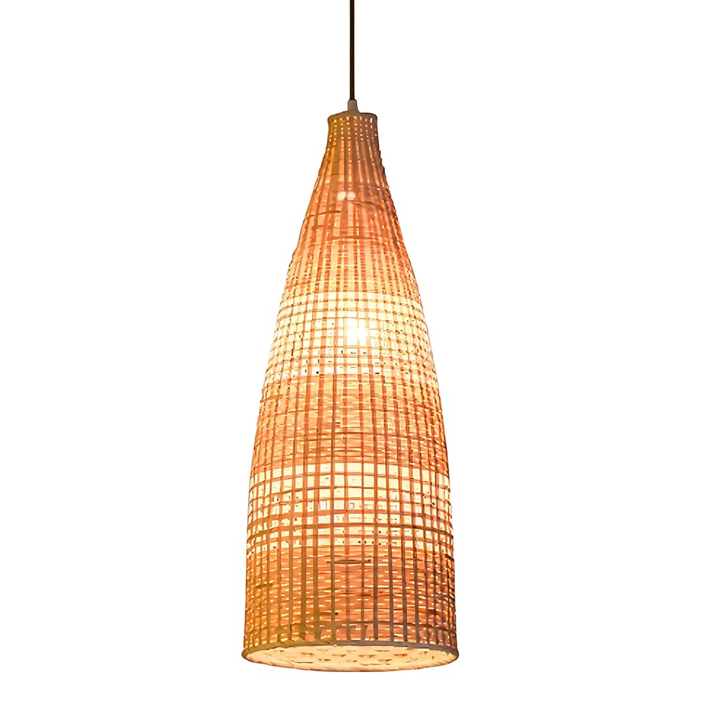 AYQJMD Boho Style Bamboo Hanging Chandelier Natural Wicker Rattan with Woven Lampshade Hanging Light 9in Farmhouse Coastal Light Fixture for Restaurant Cafe Teahouse Bar Dining Room Club