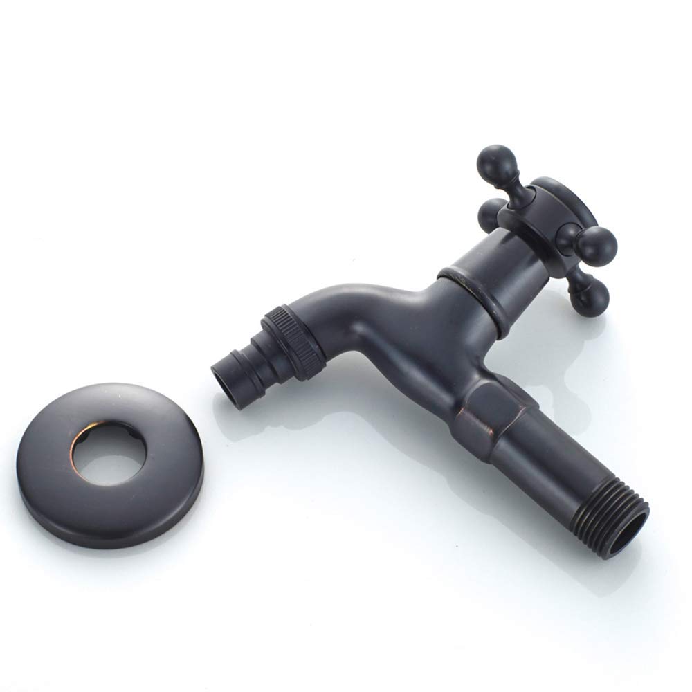 Robinet de Machine à Laver en Laiton avec Bec d'évier G1/2 - Robinet de Vadrouille à Poignée Croisée Antique pour Lavabo Jardin (Noir)
