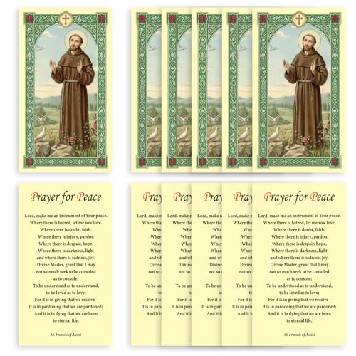 ESNOY 10 Pack St. Francis Prayer for Peace Cards – Catholic Saint Francis The Protector – Holy Card with Prayer