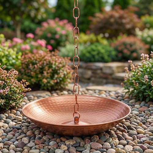 Topadorn Rain Chain Basin 10.8", Metal Downspout Water Collector Bowl with Anchor Chain, Decorative Rain Chain Catcher for Garden, Patio & Outdoor Drainage