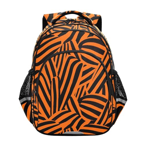 Abstract Orange Black Stripes Preschool Kids Backpack Kindergarten Elementary School Bookbag for Boys Girls Age 3-8