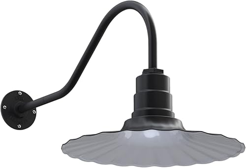 Steel Lighting Co. Highland Park - Luz de granero  Montada en la pared al aire libre  Onda radial de 16 pulgadas  Cuello de cisne de 23 pulgadas