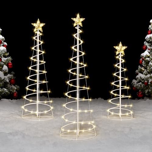 JOIEDOMI 3 Pack Spiral Christmas Tree Lights, 218 LED Outdoor Lighted Tree with Star Topper & Stakes, Christmas Decorations for Yard Porch Patio Garden Holiday Xmas Eve Night Décor, Warm White JOIEDOMI 3 Pack Spiral Christmas Tree Lights, 218 LED Outdoor Lighted Tree with Star Topper & Stakes, Christmas Decorations for Yard Porch Patio Garden Holiday Xmas Eve Night Décor, Warm White