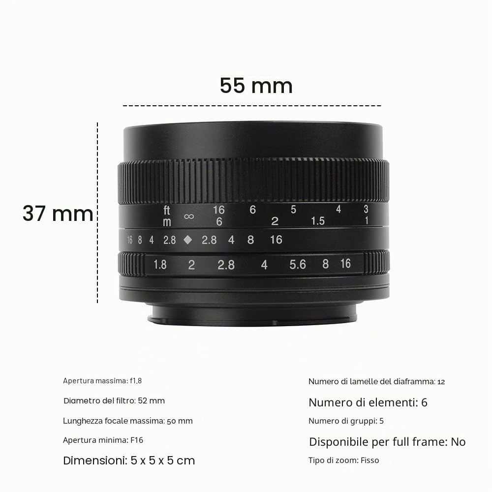 7artisans 50 mm f1.8 micro 3/4 manuale obiettivo fisso per micro quattro terzi telecamere come EMP1 EMP2 E-PL1 E-PL2 E-PL3 E-PL5 E-PL6 E-PL7 e-pl8 e-p6 E-P1 E-P2 E-P3 E-P5 E-M1 E-M5 E-M10 pen-f