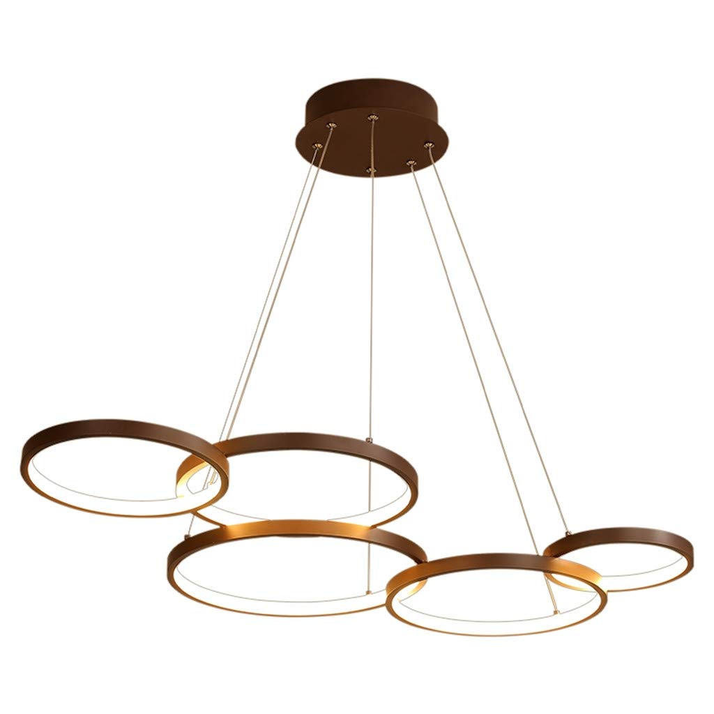 Nowoczesna lampa wisząca LED z pilotem zdalnego sterowania, przyciemniana, z regulacją wysokości, żyrandol do salonu, jadalni, biura, sypialni, lampa sufitowa, 92 x 55 cm, 63 W, pięć pierścieni