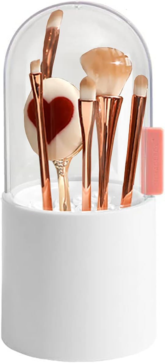 Yunnasi 休み メイクブラシ 収納ボックス ブラシホルダー 蓋付き お洒落 白い 防塵メイクブラシラック10x10x22cm パール付属