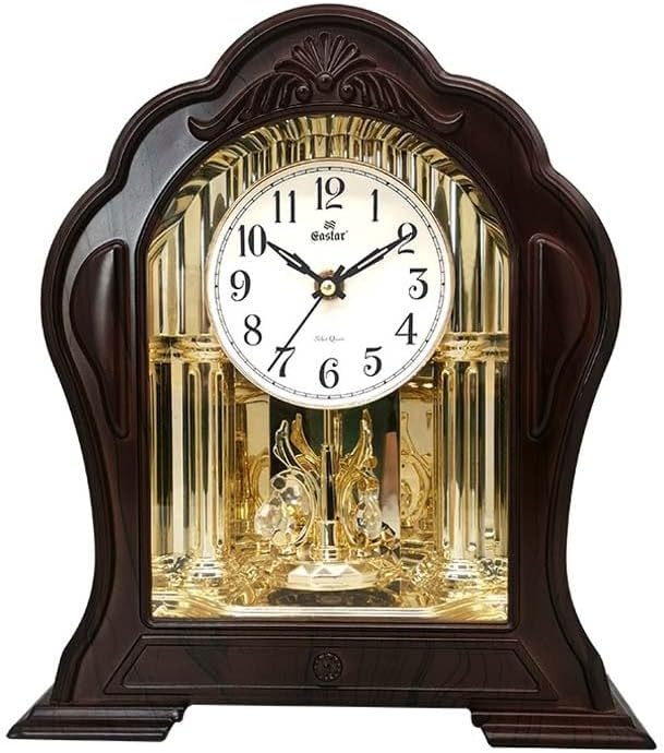 Wooden Mantel Clock Gold Champagne Swinging Pendulum Easy to Read Dial Mechanical Table Clock for Living Room, Office, Home Decor(A)