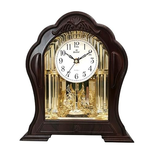 Horloge de cheminée en Bois doré Champagne, Pendule oscillant, Cadran Facile à Lire, Horloge de Table mécanique for Salon, Bureau, décoration intérieure(A)