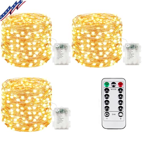 3Pack Each 66Ft 200LED Battery Operated Fairy Lights with Remote, Waterproof Battery Christmas String Lights with Timer, Twinkle Lights for Bedroom Christmas Decorations (Warm White) 3Pack Each 66Ft 200LED Battery Operated Fairy Lights with Remote, Waterproof Battery Christmas String Lights with Timer, Twinkle Lights for Bedroom Christmas Decorations (Warm White)