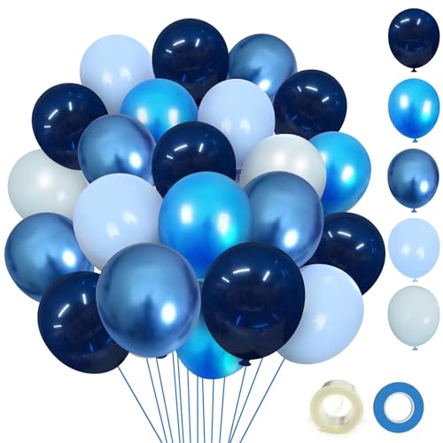 Image of Blue balloons, 50Pcs Metallic Blue balloons 12inch Navy blue balloons for Birthday, Baby Shower, Wedding, Boys, Men, Graduation