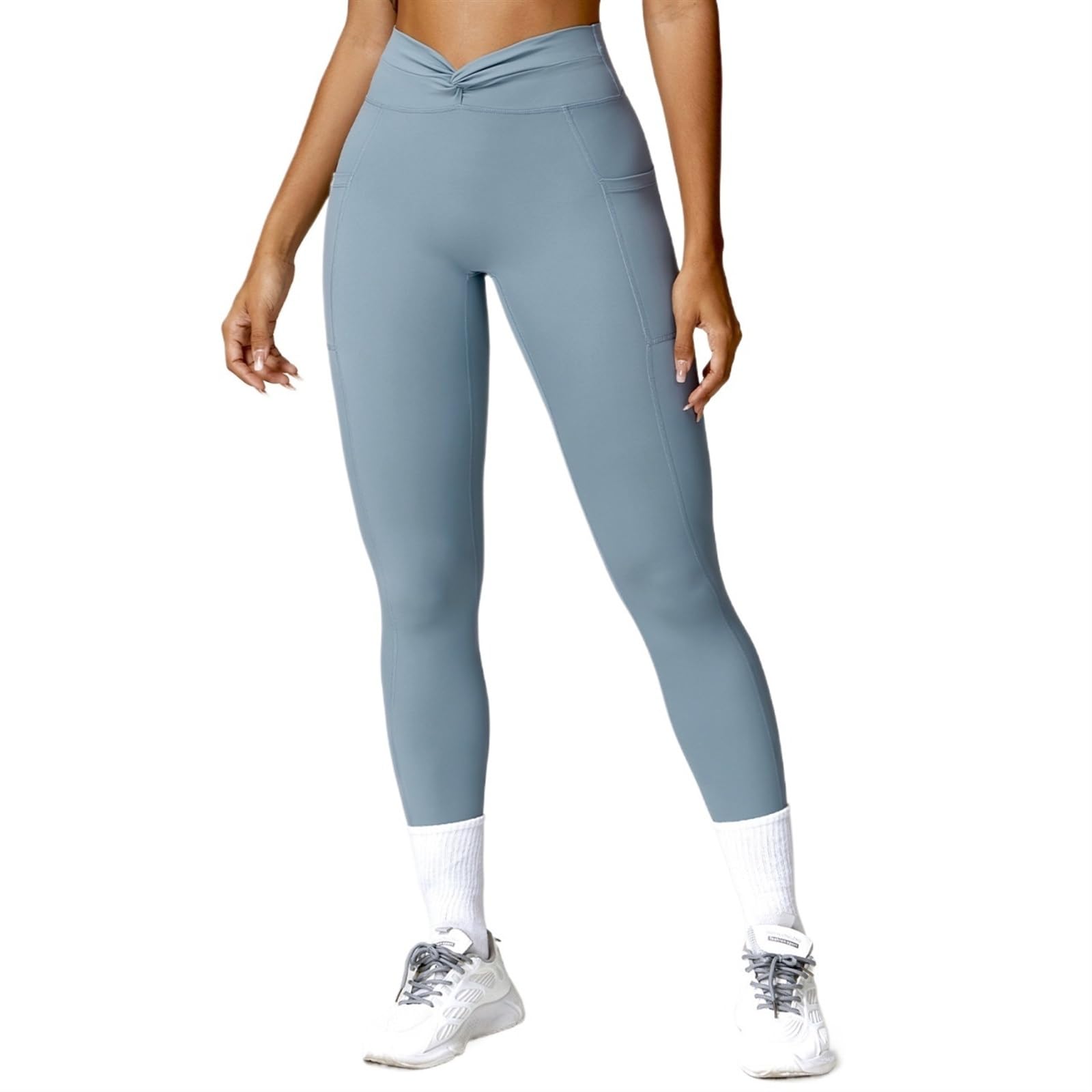 Pantalones de Yoga for mujer, mallas de entrenamiento for correr con cintura cruzada, cintura alta, levantamiento de cadera, sensación desnuda, mallas deportivas for gimnasio Leggings mujer(Haze Blue,