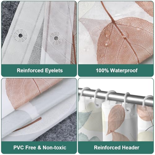 URAQT Shower Curtain Anti Mould, Waterproof PEVA Bath Curtains, Mildew Resistant Bathroom Shower Curtains with 12 Hooks, Green Leaves Bathtub Curtains for Bathtub Shower, 180 x 180 cm, Colored Leaves - Image 3