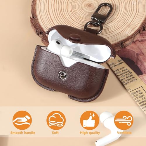 Image of Leather Case for AirPods Pro 3 (2025) | Premium Protective Cover with Snap Lock & Keychain | Shockproof Wireless Charging Compatible Case (Dark Brown)