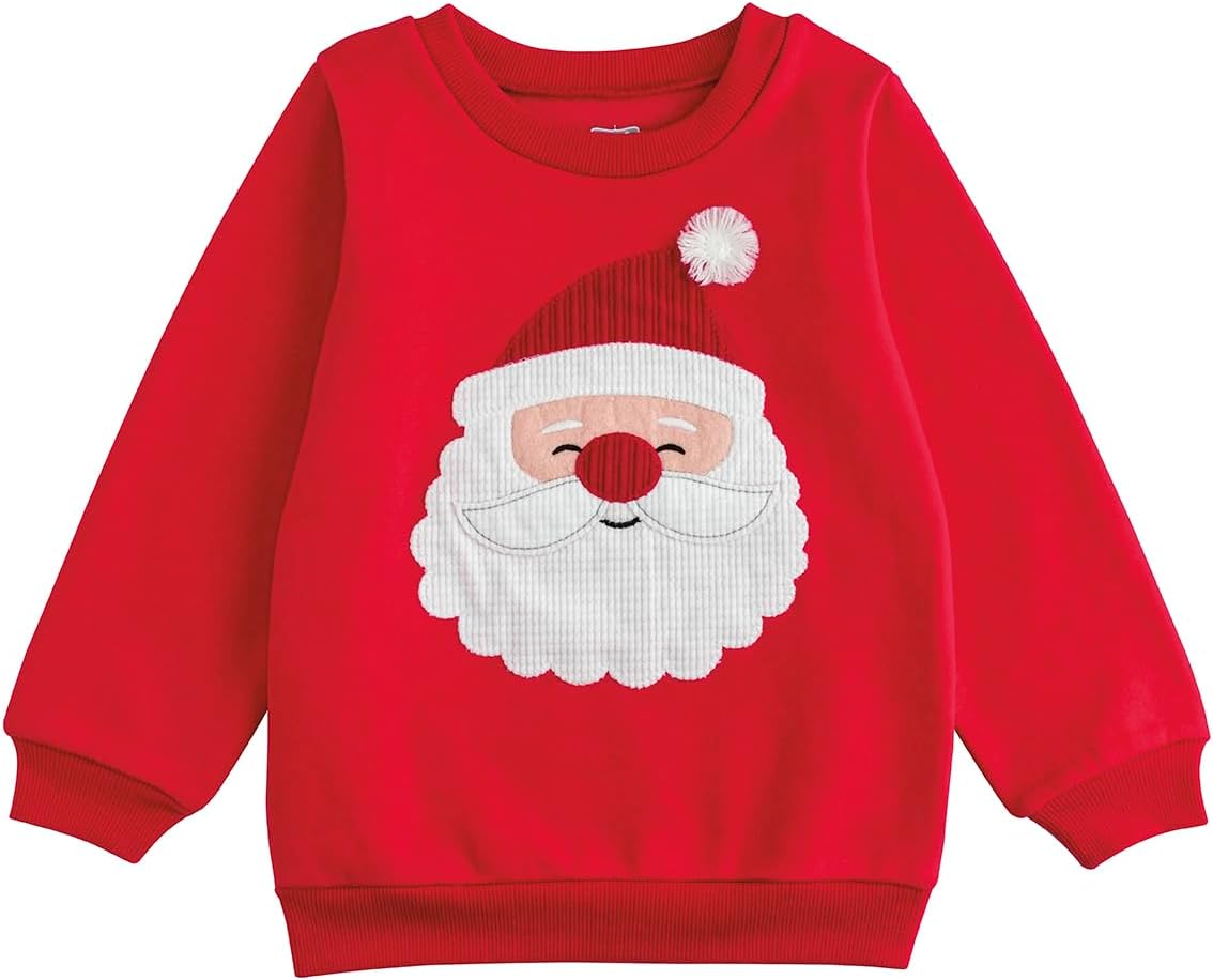 Mud Pie Boys' Mud Pie Kids Christmas Applique Santa Sweatshirt