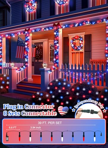 Image of Minetom Red White Blue LED Lights - 100 Count 4th July Decoration Connectable Patriotic Mini String Lights Waterproof for Indoor Outdoor Xmas Holiday Party Patio Independence Day Decoration
