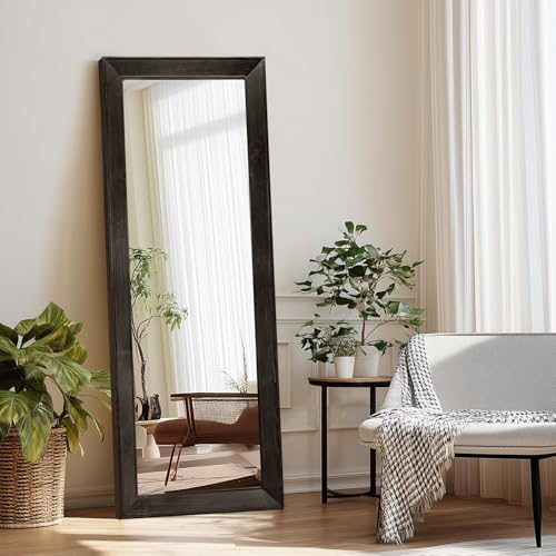 Image of 58x22in Full Length Mirror, Rustic Black Beveled Wood Frame