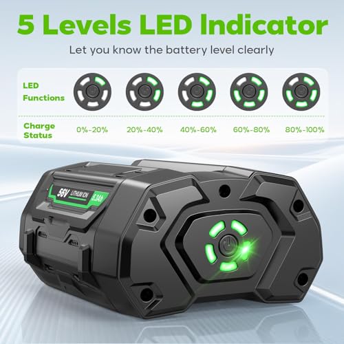 Image of Djsanu Upgraded 5.3 Ah Compatible for EGO 56V Battery, Compatible with EGO Power Tools, High Capacity, Multi Protection, Smart LED Indicators, only Suitable for CH2100, CH3200, CH5500, CH7000, CH2800D