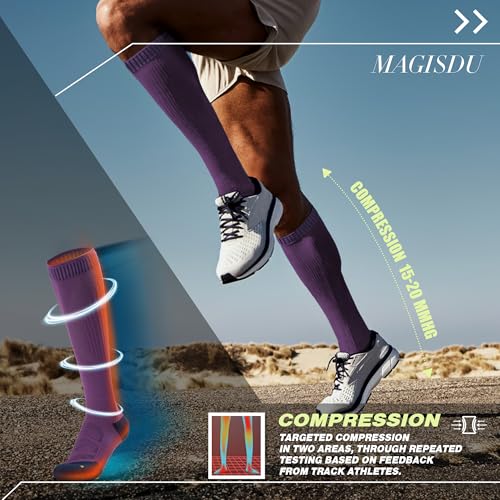 Image of Merino Wool Compression Knee High Running Socks 2 Pairs 15-20 mmHg Cushion Moisture Wicking Hiking Nurse Travel