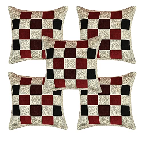 Image of SAWNA Homes Chenille Sofa Cover with Cushion Cover - 3+1+1 Sofa Covers Back 5 Seater Slipcovers for Home - 3 Seater & 2 Seater Protector Panels for Sofa Couch, 16 Piece, Red