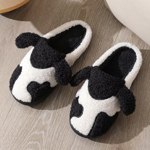 JadeRich Women Men Curly Fleece Cute Cow Slippers Fuzzy Warm Cozy Non Slip Memory Foam Animal House Shoes2