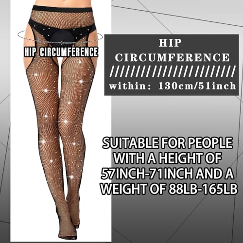 Image of Fourluoo 3 Pcs Rhinestone Fishnet Tights High Waist Rhinestone Stockings Leggings for Women Dress Black Mesh Sparkly Pantyhose