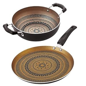 Nirlon Mandala Non Stick Cookware Pots & Pan Flat Dosa Tawa & Kadhai Combo Set