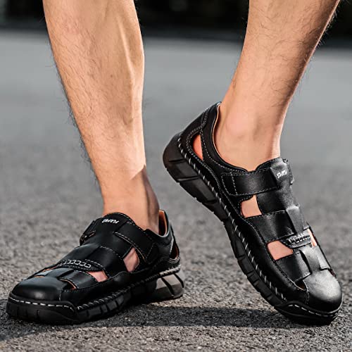 Mens Sport Sandals Leather Adjustable Summer Shoes Beach Outdoor Breathable 6