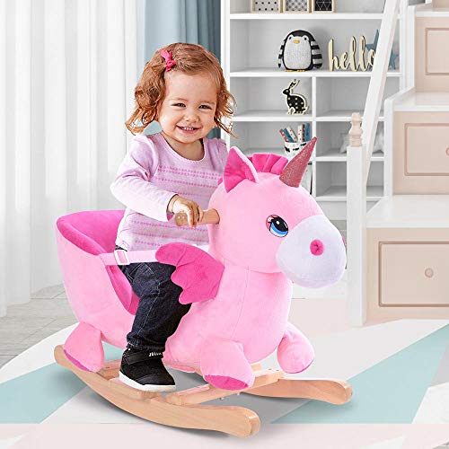 Bakaji Unicorno A Dondolo Cavalcabile Peluche Giocattolo Per Bambini Con Effetti Sonori Maniglie E Cintura Di Sicurezza - 3