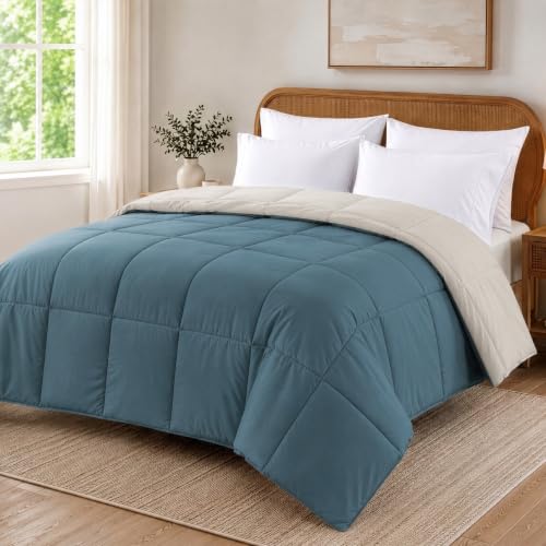 Image of Modern Threads Comforter Duvet Insert, Reversible Quilted Down Alternative Comforter with Corner Tabs, All Season Bedding, California King, Teal /Beige