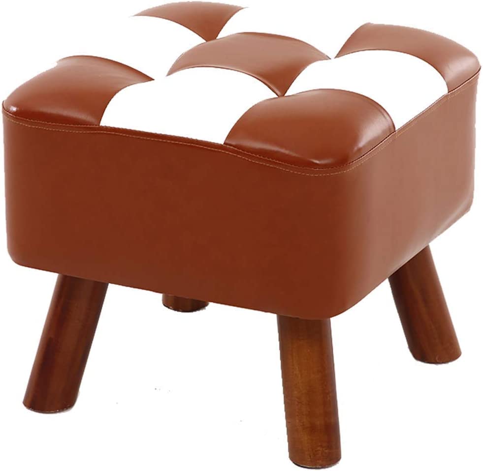 Taburete de cuero sintético a5 de 40x40x32cm con patas de madera maciza