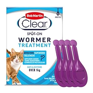 Bob Martin Clear Spot On Wormer for Cats & Kittens – 100% Effective Tapeworm Treatment (4 Pipettes)