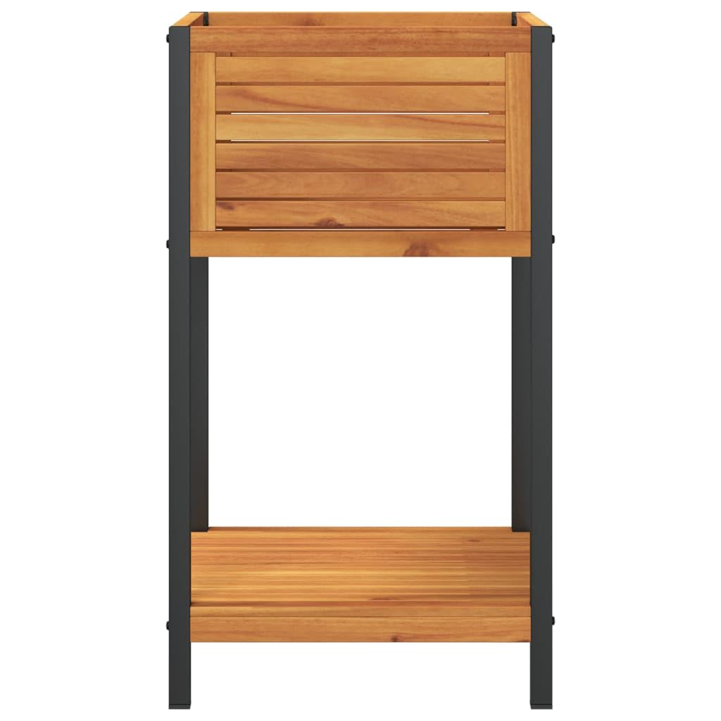 vidaXL Jardinera con Estante Madera Maciza Acacia y Acero 45x45x80 cm, Jardinera de Exterior, Jardinera para Flores, macetero para Tomates