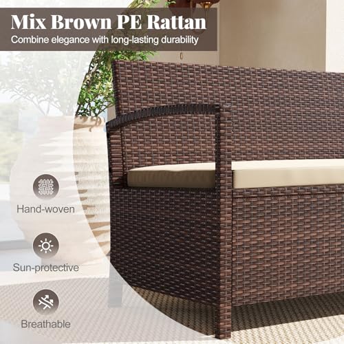 Image of Tangkula 42 Gallon PE Rattan Outdoor Bench with Storage & Cushions