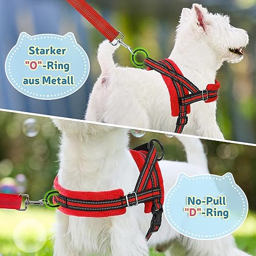 SlowTon Hundegeschirr mit Leine, Anti-Zug Geschirr, Verstellbare Reflektierend Welpengeschirr Brustgeschirr Sicherheitsgeschirr Anti-Erstickung Brustgeschirr für Kleine, Mittelgroße Hunde & Welpen