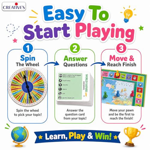 Image of Creative's World Safari Senior| World Geography Learning Game for Kids & Adults| Educational Board Games with World Map, Learn about Countries, Capitals, Continents, GK Quiz, Ages 10+, 2-6 Players