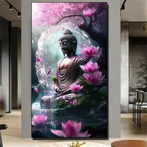 Peinture diamant adulte grand format lotus violet zen broderie carrée 50x100cm