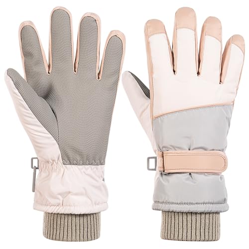 Jikuzfu Women Ski Gloves，Touchscreen Windproof and Waterproof Gloves Winter Thermal Warm Snow Glove for Skiing Cycling Snowboard for Women Men