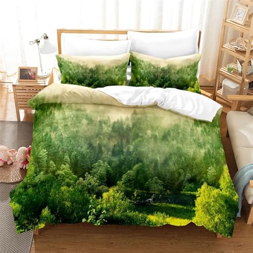Housse de couette douce vert forêt 140x200cm parure lit double paysage