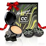 Mushroom Head Air Cushion CC Cream Gift Set for Women, 1 Full-Size Makeup Foundation with 2 Refills & 1 Special Mushroom Head Puff, Holiday Gifts for Her (Natural)