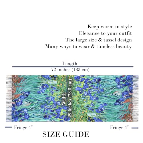 Double-Sided Large Wearable Art Scarf, Cashmere-Feel Reversible Iconic Classic Artworks by Legendary Artists2