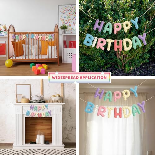 Image of Mindsoft Felt Happy Birthday Garland Rainbow Banner Reusable Happy Birthday Sign Party Supply for Party Decor (Macaron Color,Candle)