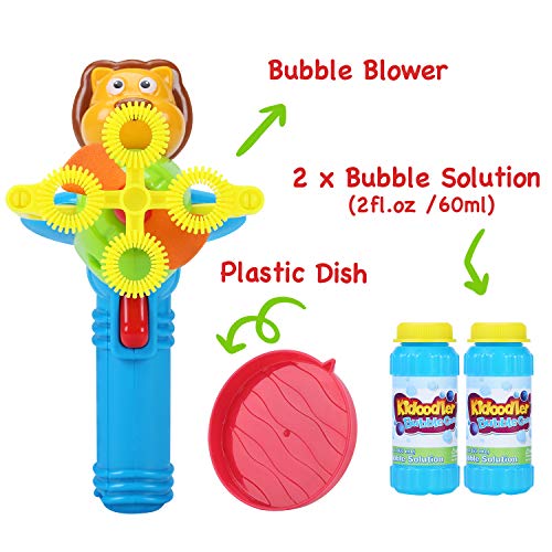 Bubble Gun Blower for Kids - Non-Toxic Bubble Blower with 2 Bubble Solutions - Mini Hand-Held Machine with 4 Wands for Blowing Bubbles - Bubble Toys for Parties, Camping, Outdoor Activities - Thumbnail 3