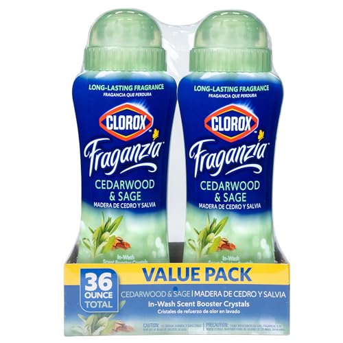 Image of Clorox Fraganzia Laundry Scent Booster Crystals, In-Wash Fragrance Beads for Fresh-Smelling Clothes & Linens, Safe for All Fabrics & Colors, Cedarwood & Sage, 18 Oz, 2 Pack